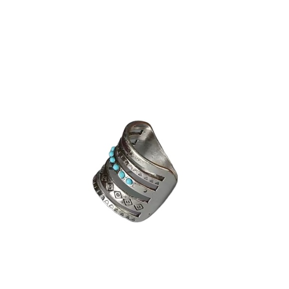 Boho Silver Plated with Turquoise Designed Ring - Picture 4 of 8